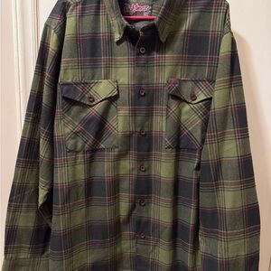 DIXXON original “the Nightmare” Green and Black and red Plaid Shirt